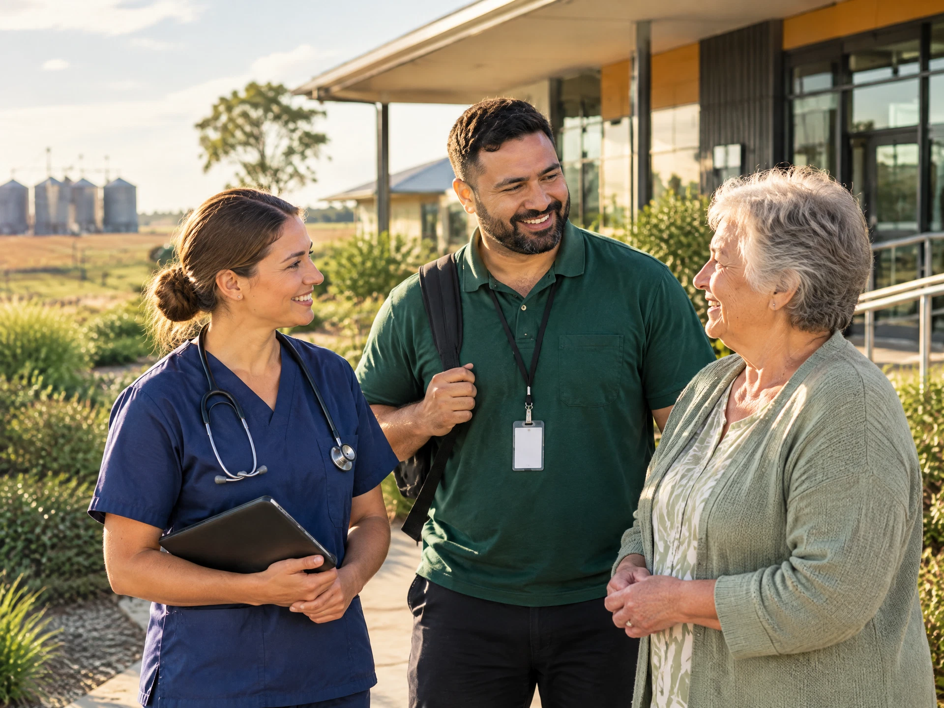 Healthcare and community workers outside a regional Western Downs clinic