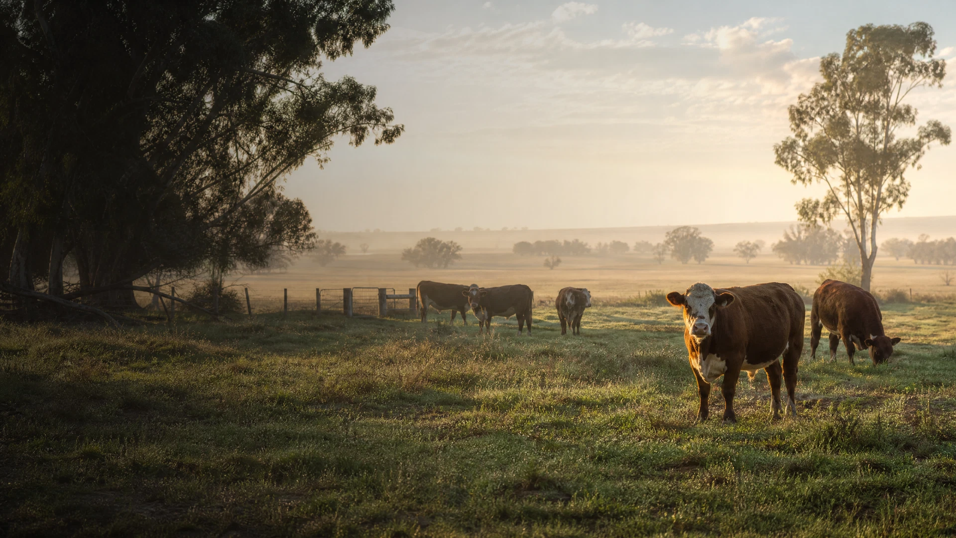 Cattle grazing behind a rural boundary in the Western Downs